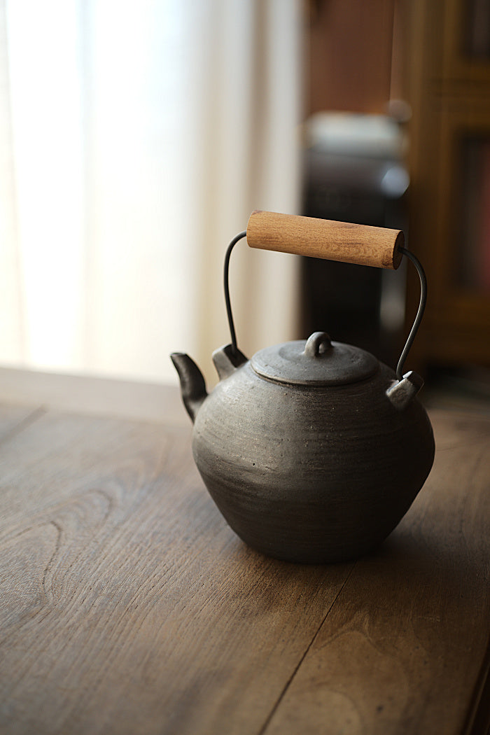Wood-Handled Ceramic Kettle With Metal Glaze - Series 2