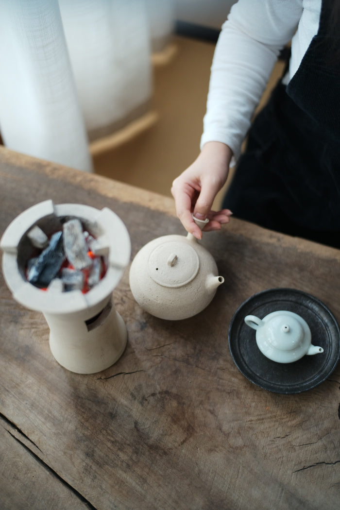 天然ホワイトクレイサイドハンドルティーケトル