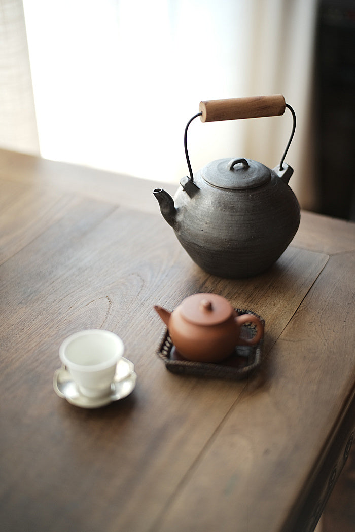 Wood-Handled Ceramic Kettle With Metal Glaze - Series 2