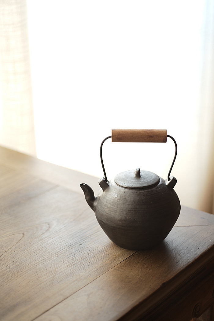 Wood-Handled Ceramic Kettle With Metal Glaze - Series 2