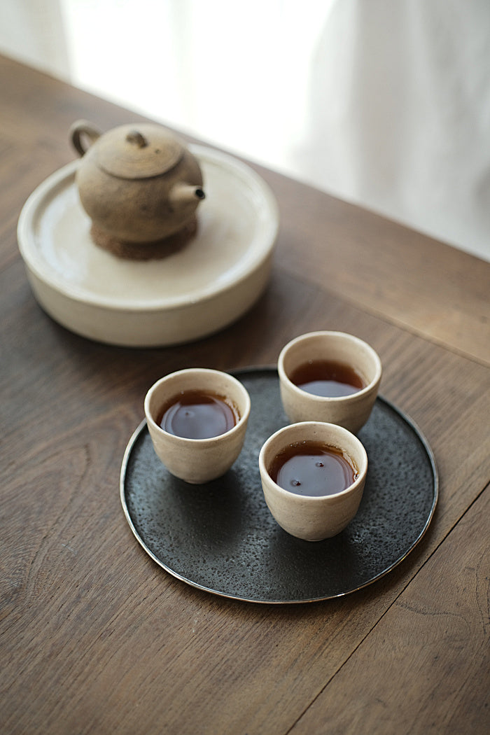 Pinched Ceramic Teacups with Brushed Glaze