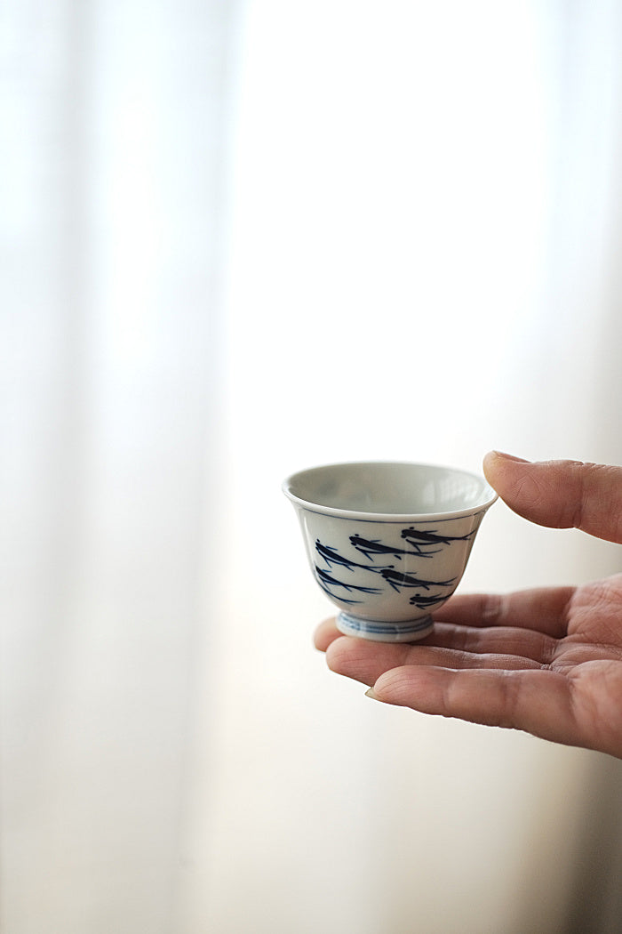 School of Fish Qinghua Blue & White Teacup - Series 2