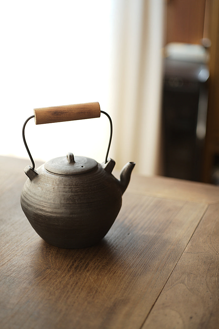 Wood-Handled Ceramic Kettle With Metal Glaze - Series 2
