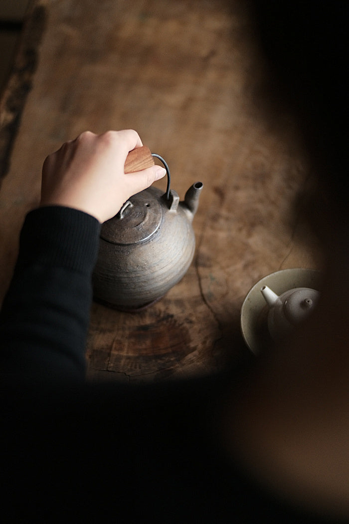 Wood-Handled Ceramic Kettle With Metal Glaze - Series 2