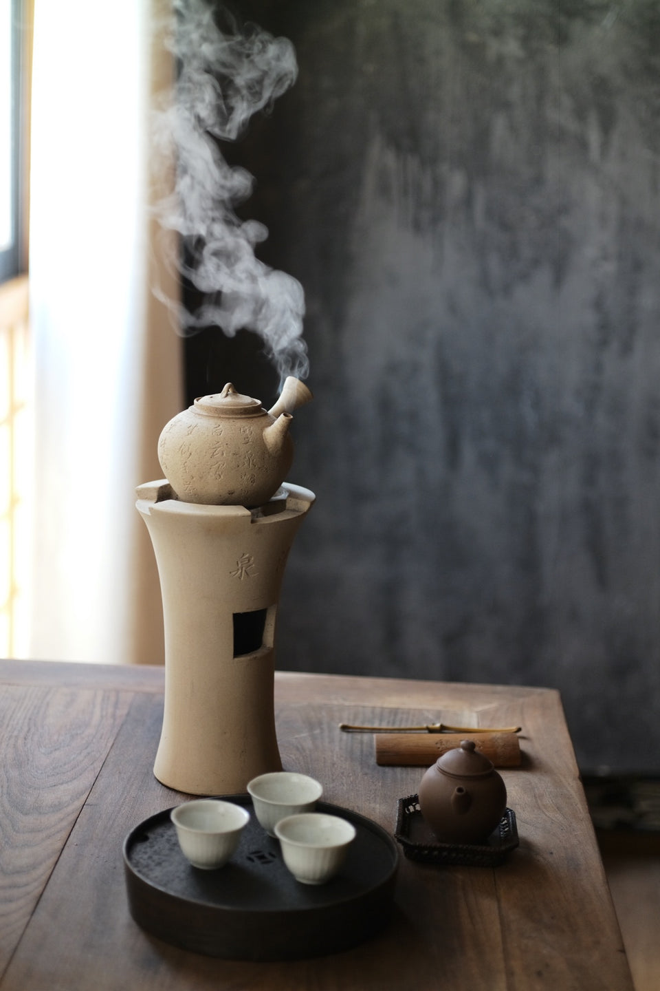 White Clay Side-Handle Kettle with Tang Dynasty Poetry