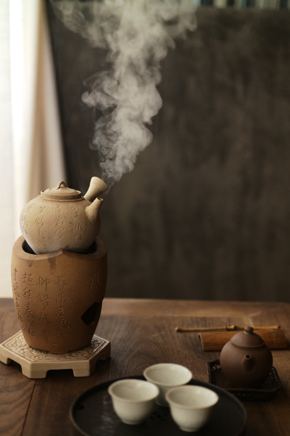 White Clay Side-Handle Kettle with Tang Dynasty Poetry