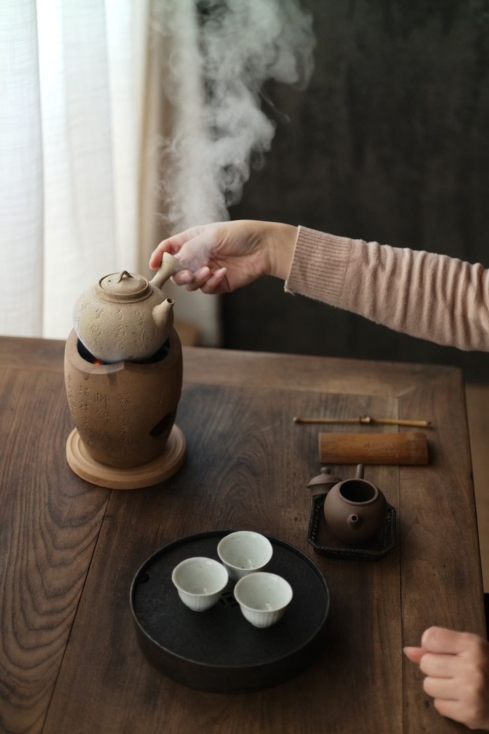 White Clay Side-Handle Kettle with Tang Dynasty Poetry