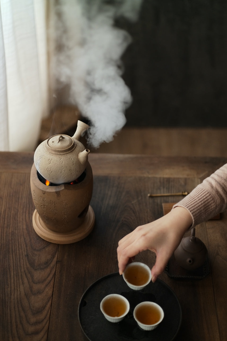 White Clay Side-Handle Kettle with Tang Dynasty Poetry