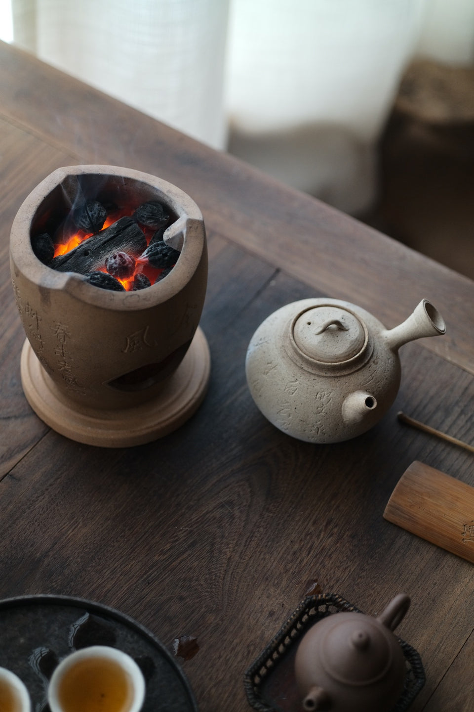 White Clay Side-Handle Kettle with Tang Dynasty Poetry