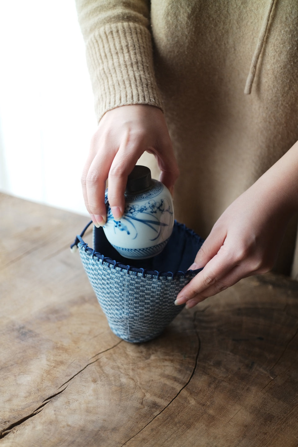 Hand-Woven Tea Set Bags - Blue
