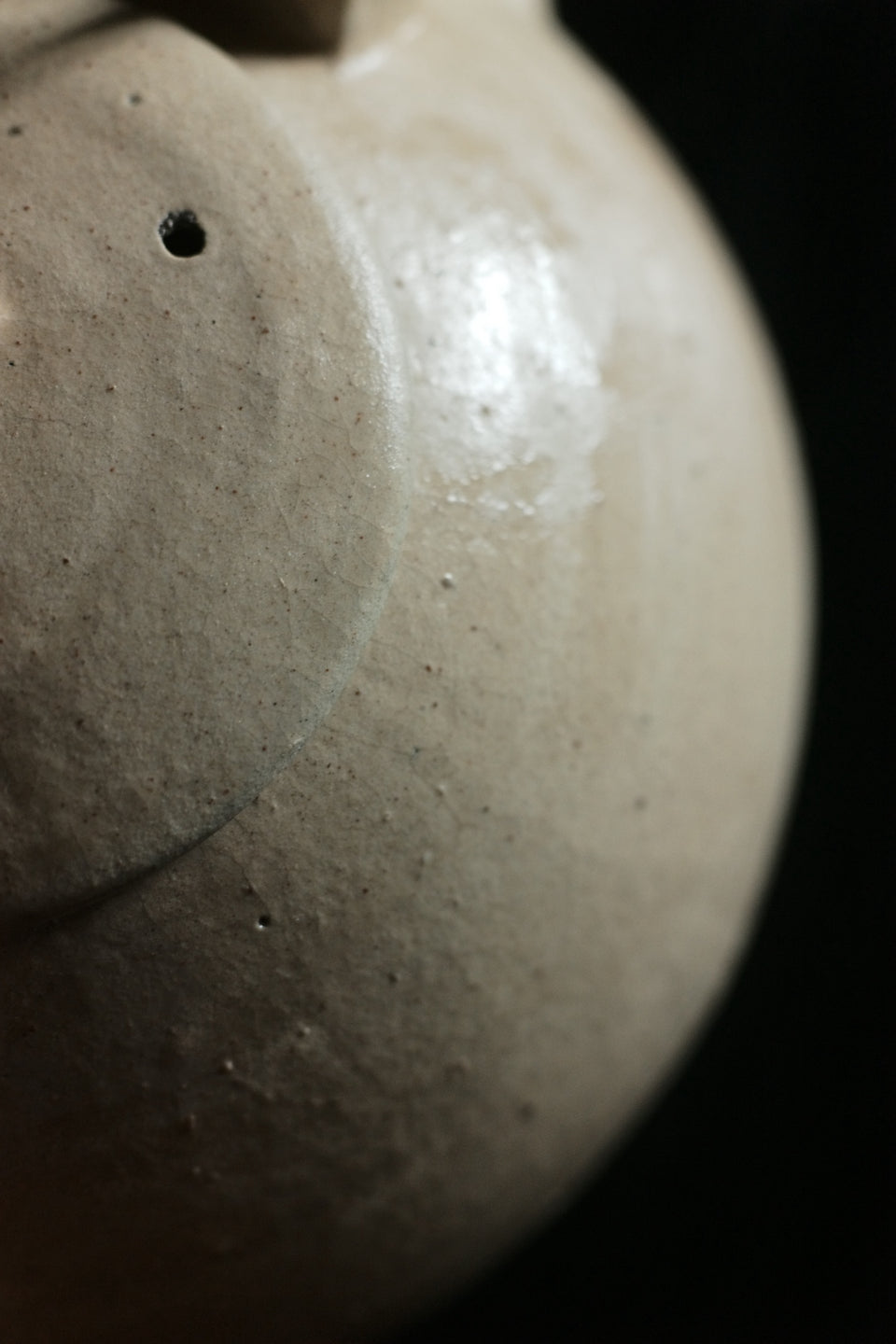 Wood-Handled White Powder Glaze Clay Tea Kettle