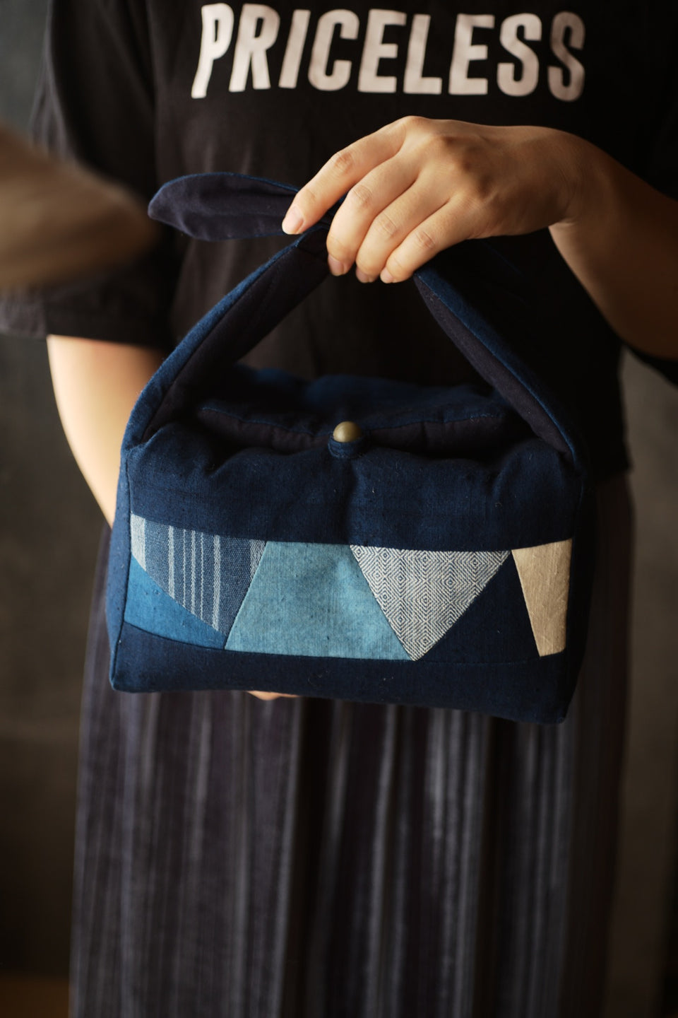 Large Hand-Woven Patchwork Travel Bag for Teapots and Teacup Set