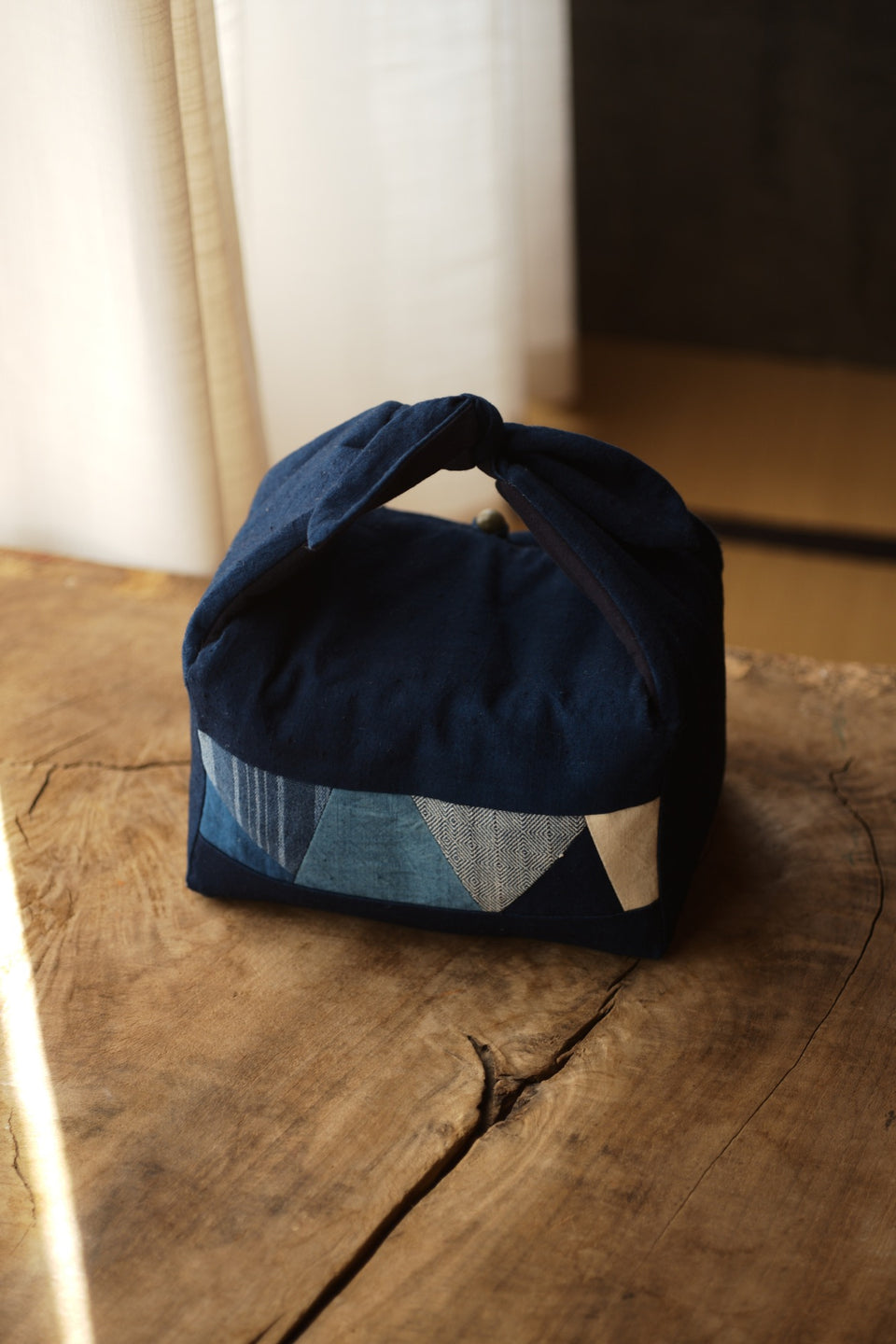 Large Hand-Woven Patchwork Travel Bag for Teapots and Teacup Set