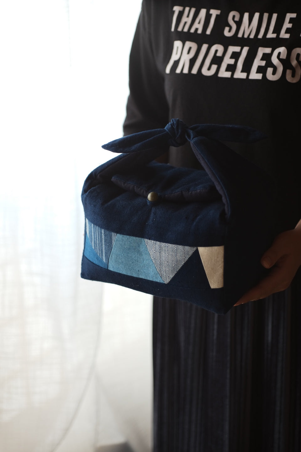 Large Hand-Woven Patchwork Travel Bag for Teapots and Teacup Set