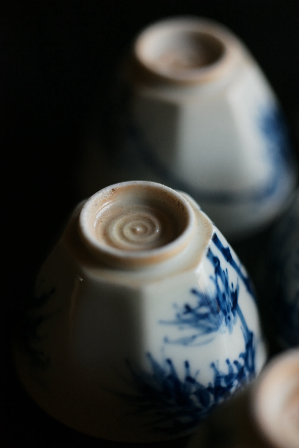 "Bamboo Shadows" Qinghua Teacups with Octagonal Base, set of 5
