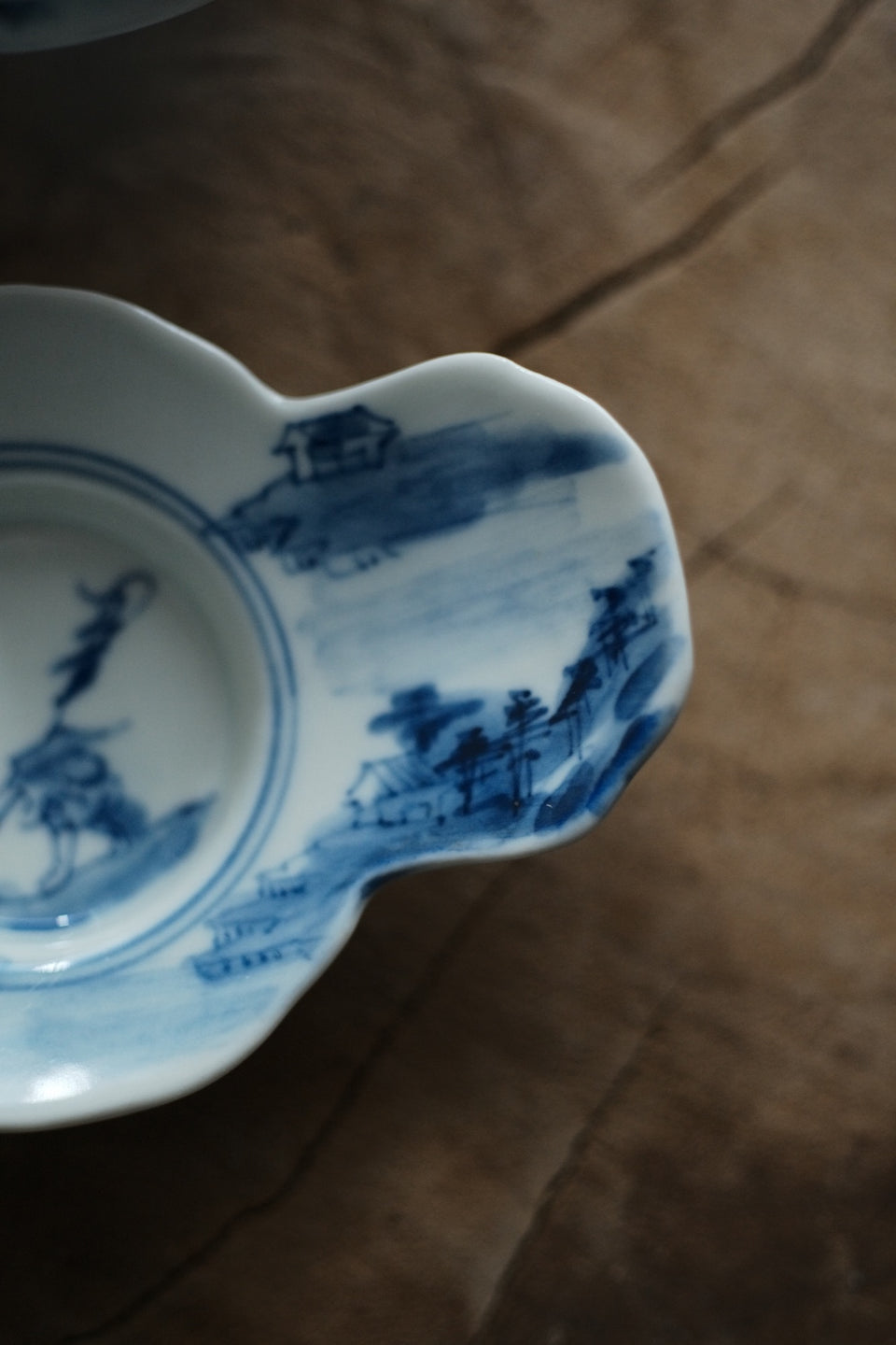 Fishing Man Qinghua Hand-made & Painted Teacup Saucers