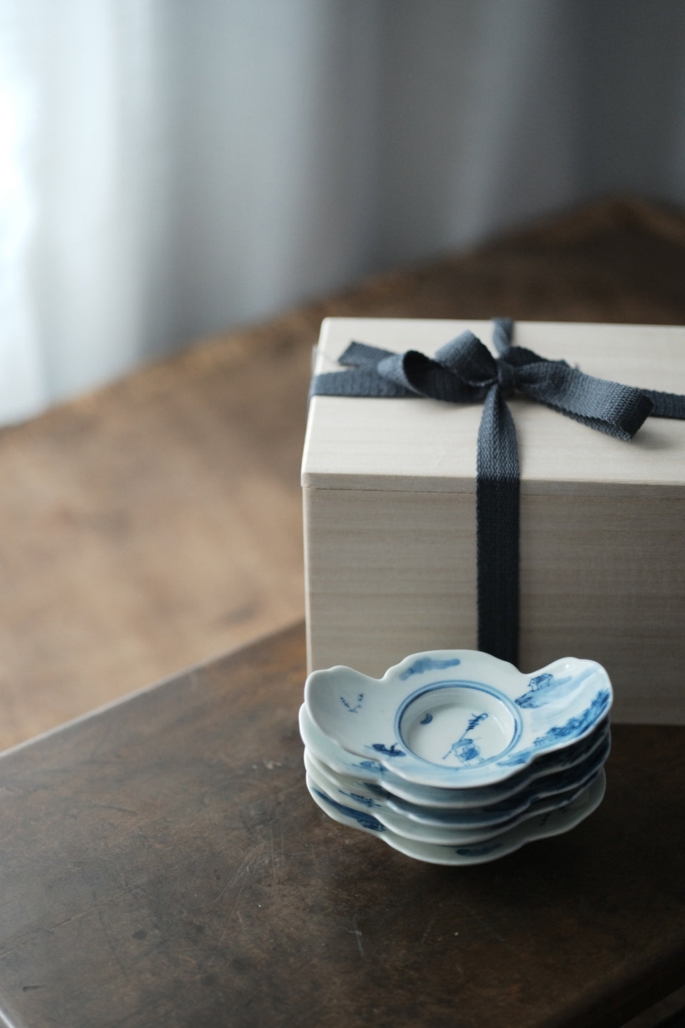 Fishing Man Qinghua Hand-made & Painted Teacup Saucers