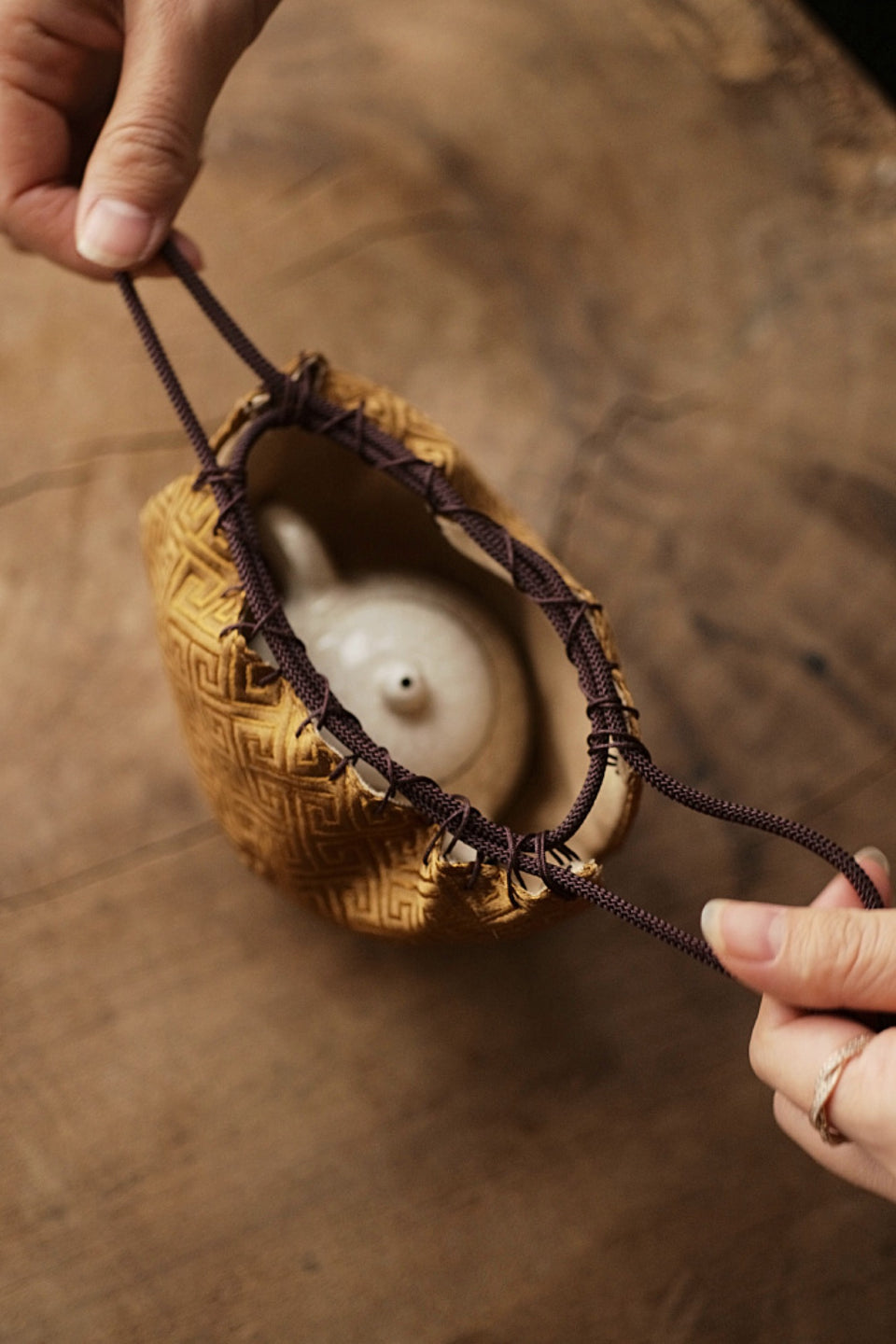 Elegant Golden Teaware Travel Bag