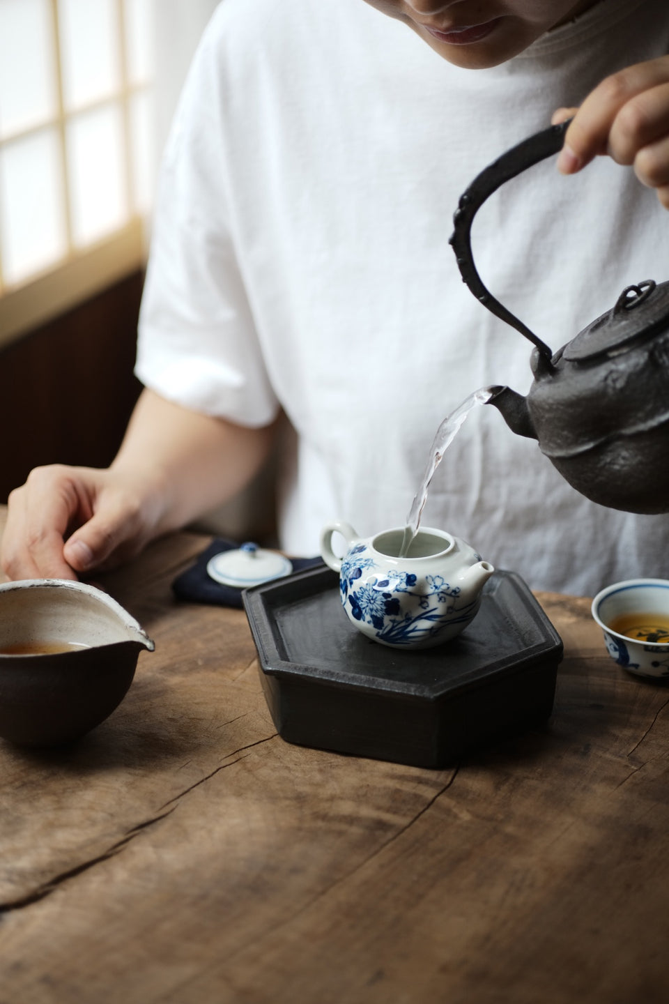 侘び寂び四花青花急須