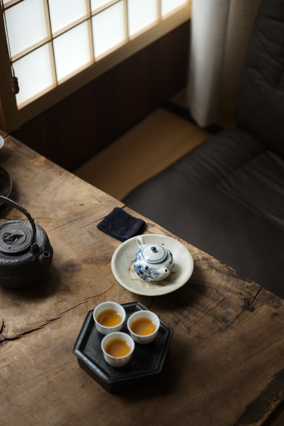 侘び寂び四花青花急須