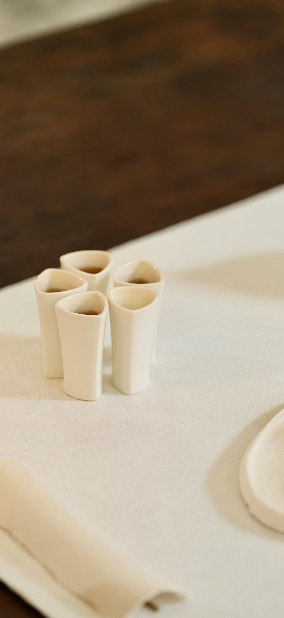 Tall White Teacups - "Flower Set"