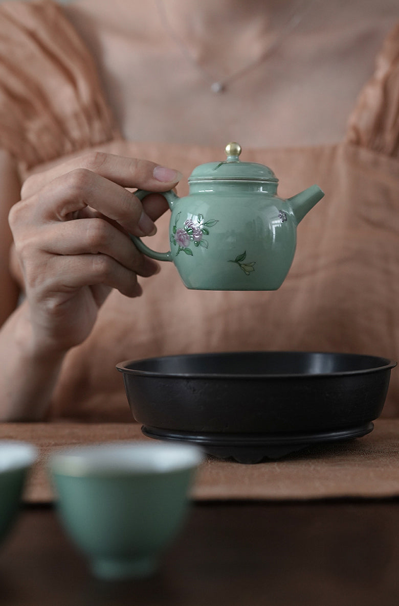 Stone Green Floral Small Wen Teapot