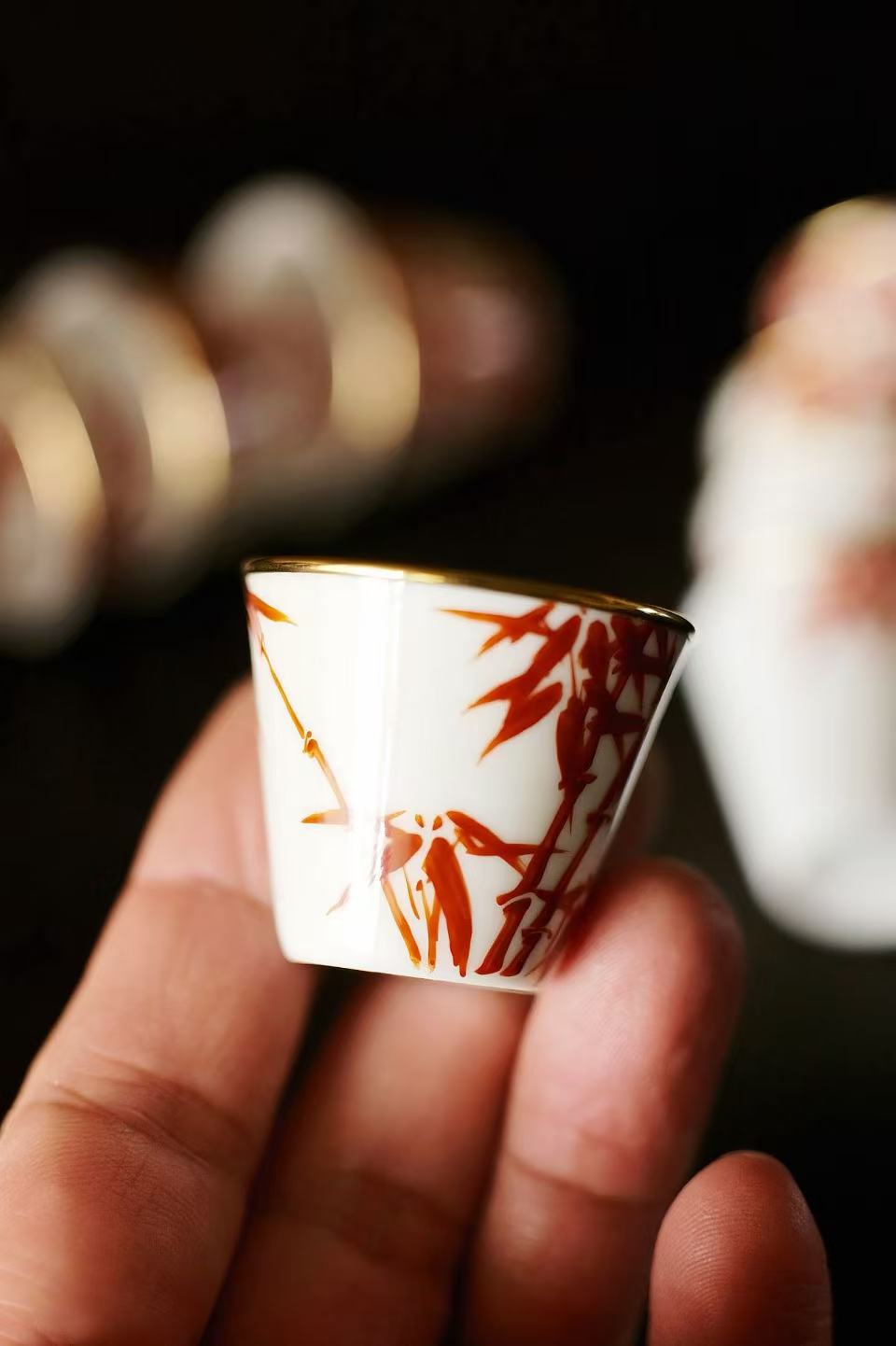 Red Bamboo Shadows Teacup Set