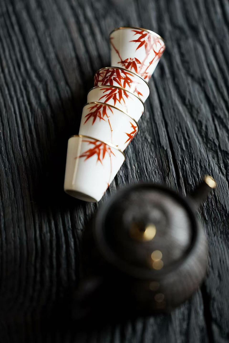 Red Bamboo Shadows Teacup Set