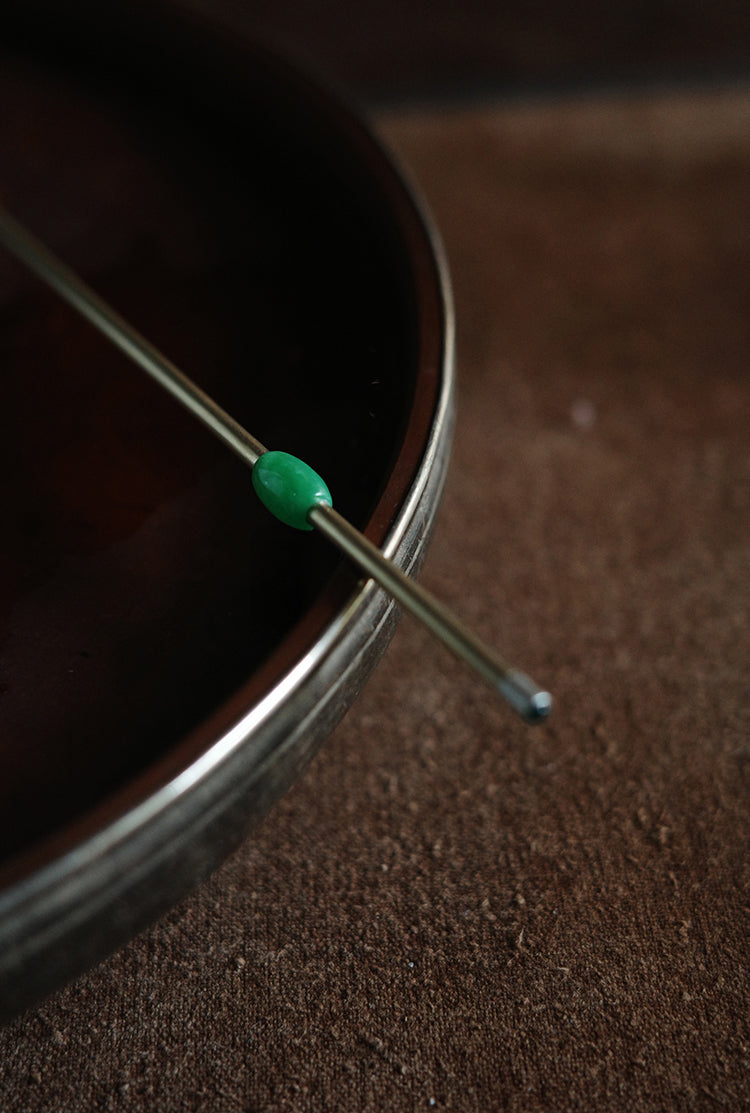Brass Tea Pick with Jade Ring