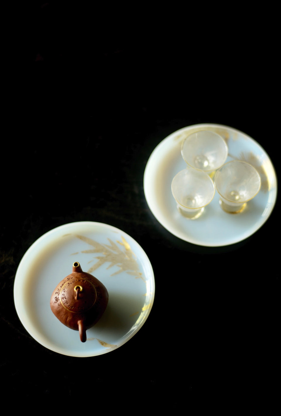 Winter Frost Series Gold Pine and Bamboo Glass Hucheng Tea Tray