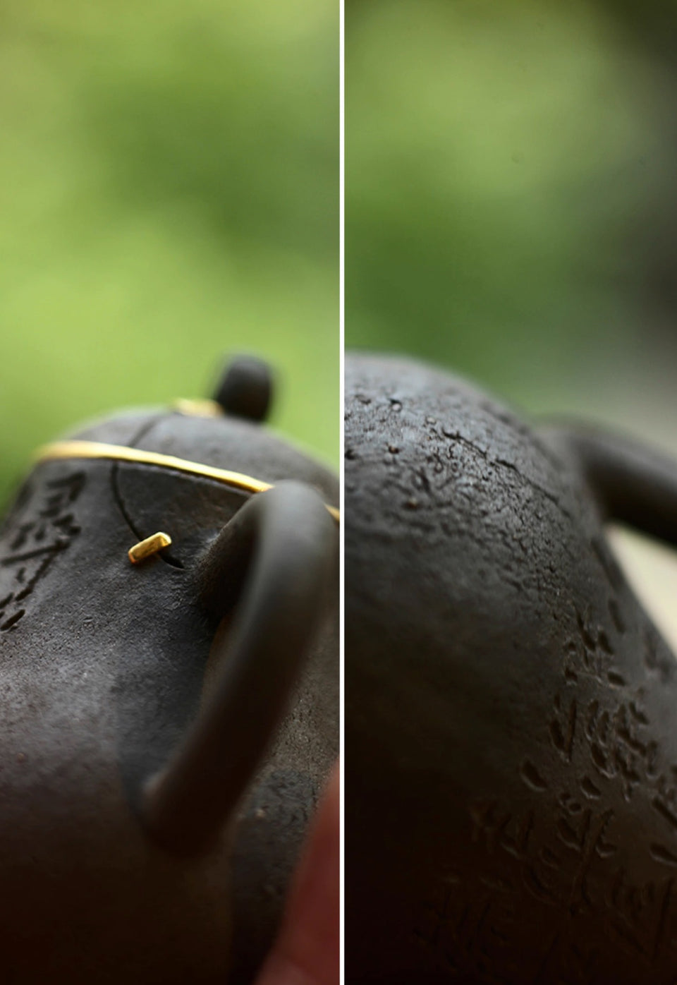 "Hidden Fragrance" Black Engraved Teapot with Gold Accents