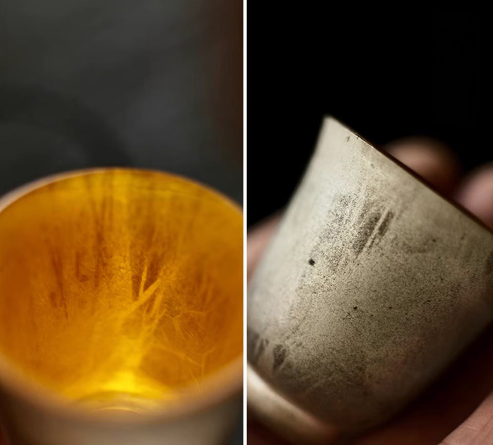 "Huang Lian" Glass Tea Cups - Gold and Burnished Silver