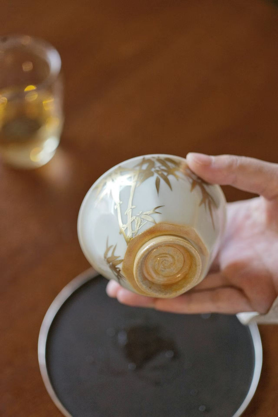 "Golden Bamboo Shadows" Gaiwan with Octagonal Base