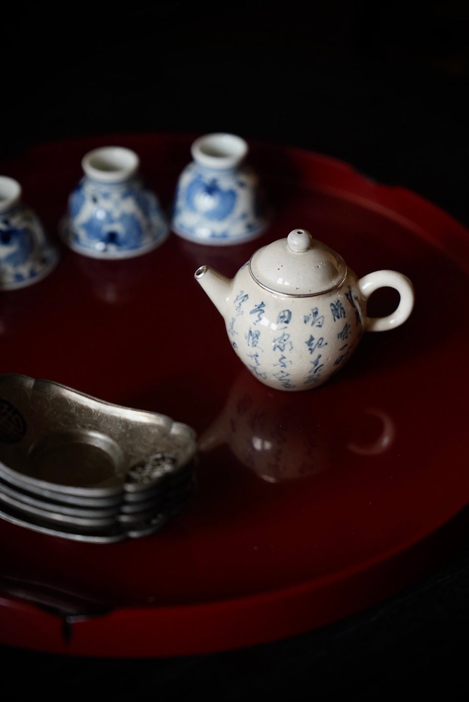 Silver-lined Qinghua Poetry Teapot