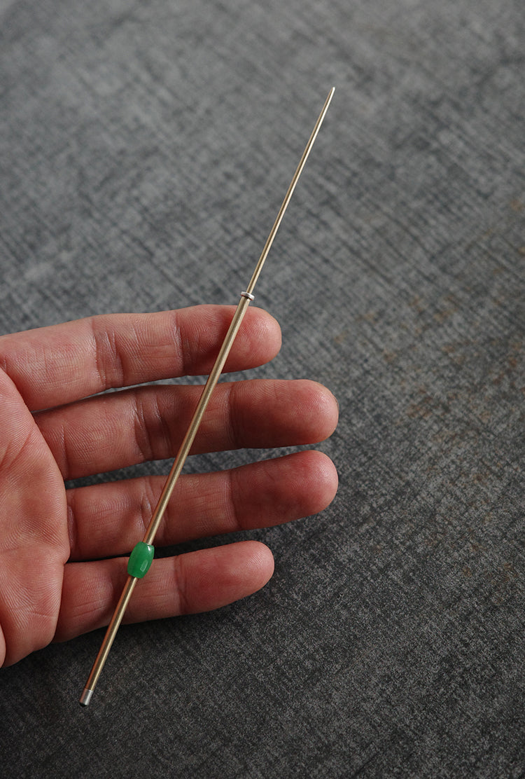 Brass Tea Pick with Jade Ring