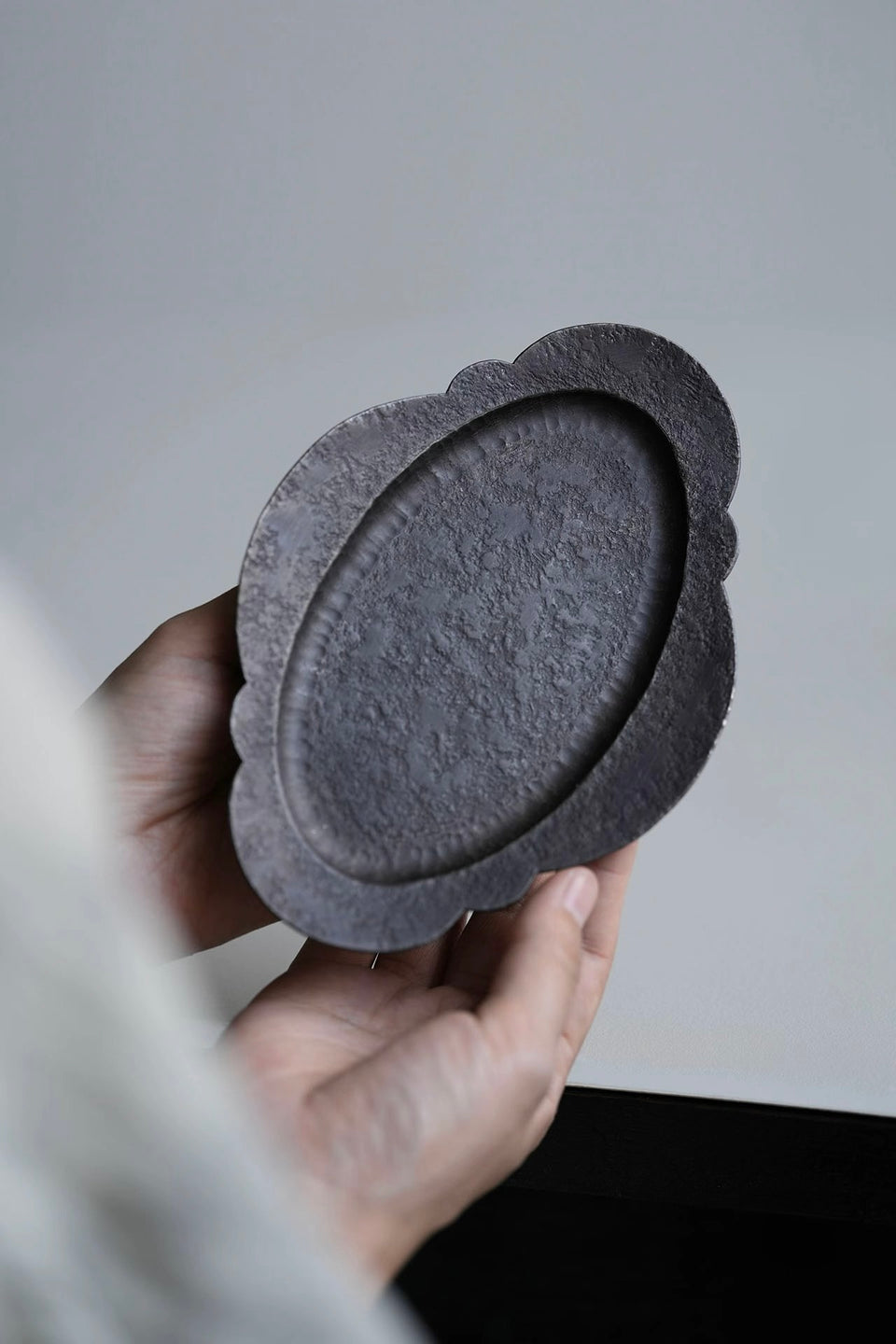 Hand-Forged Pewter Begonia Tea Tray