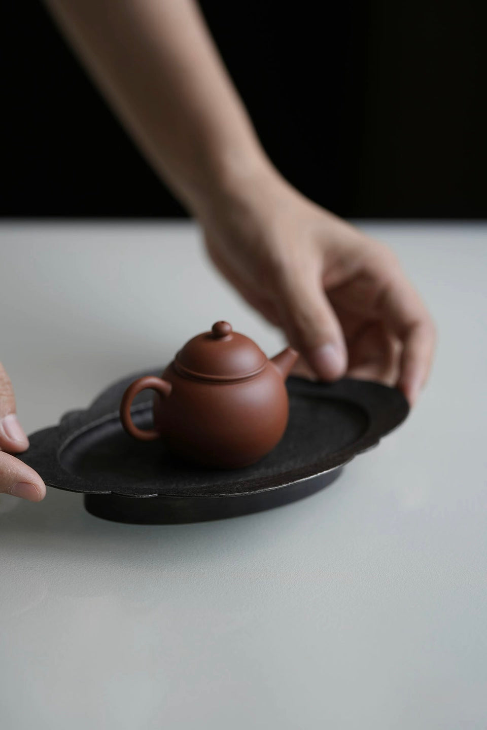 Hand-Forged Pewter Begonia Tea Tray