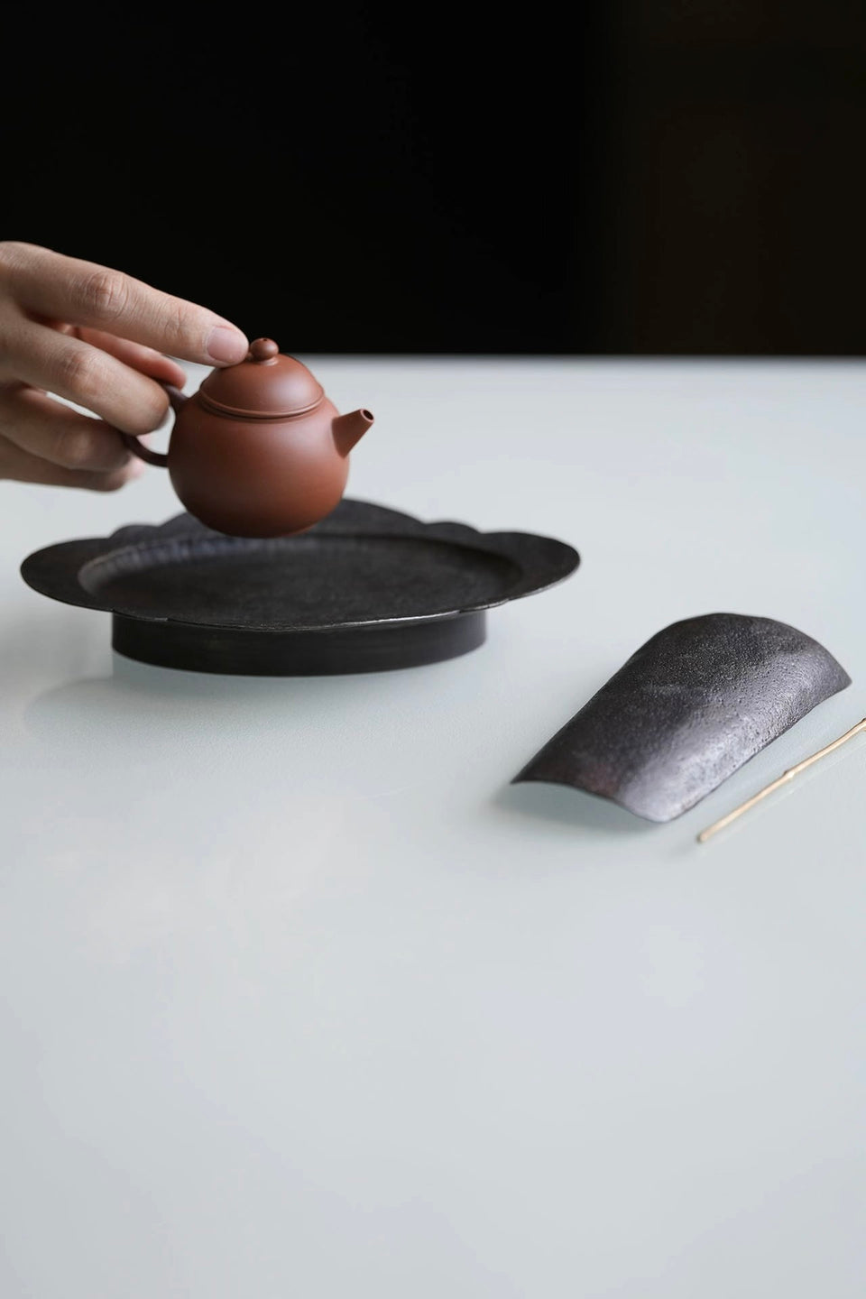 Hand-Forged Pewter Begonia Tea Tray