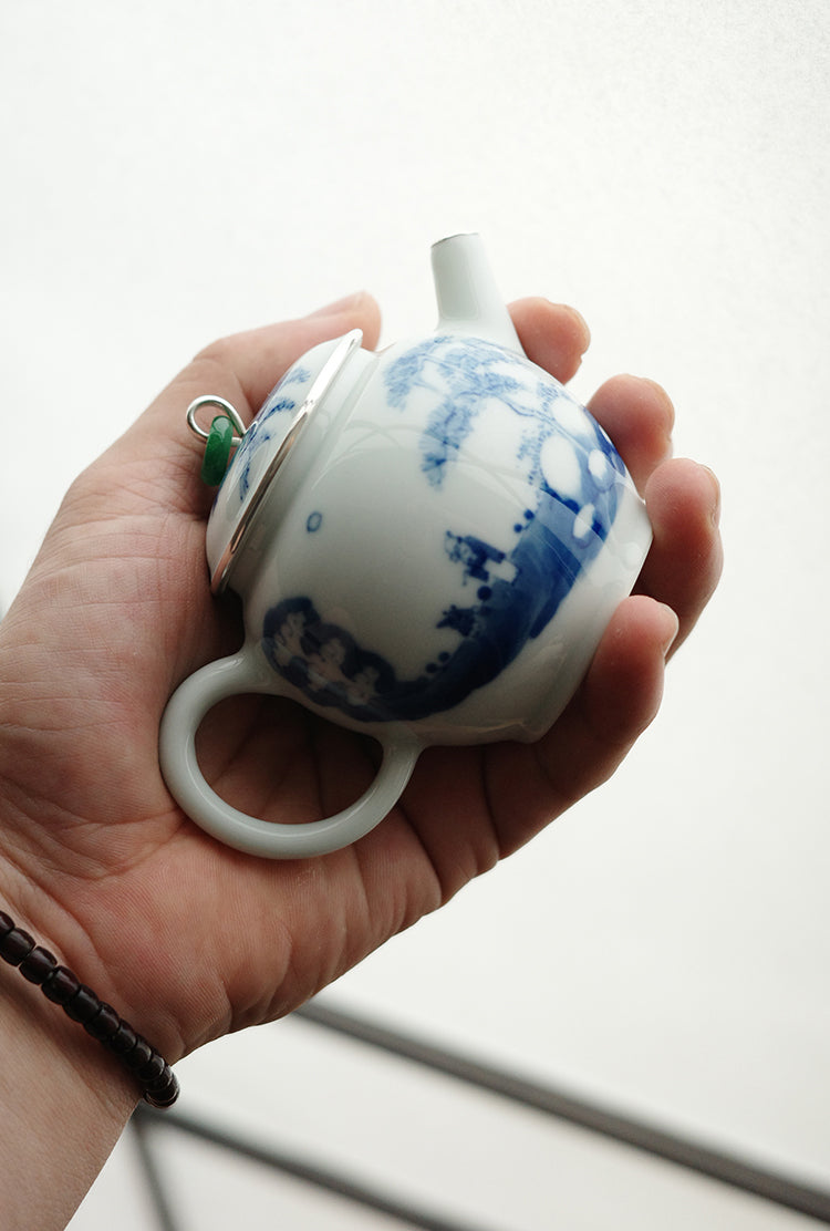 Silver & Jade Wood-Fired Qinghua Teapot