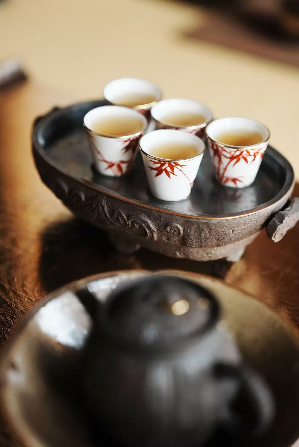Red Bamboo Shadows Teacup Set