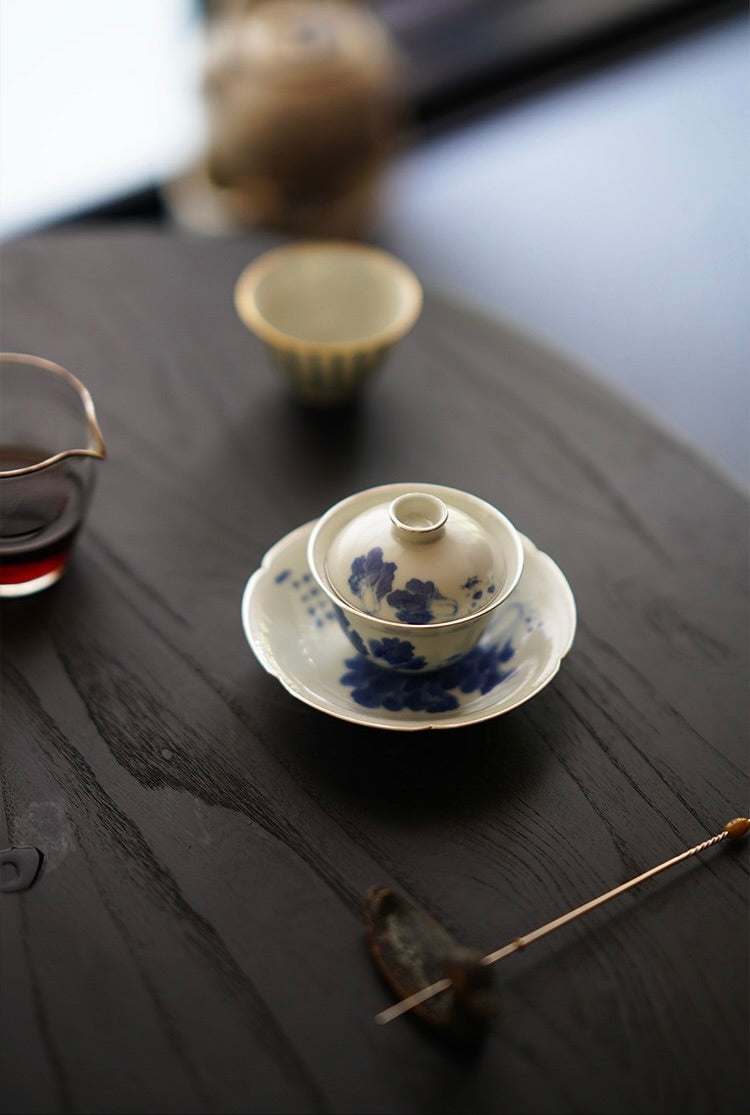 Wood-Fired Qinghua Cabbage Gaiwan with Silver Rim · 60ml