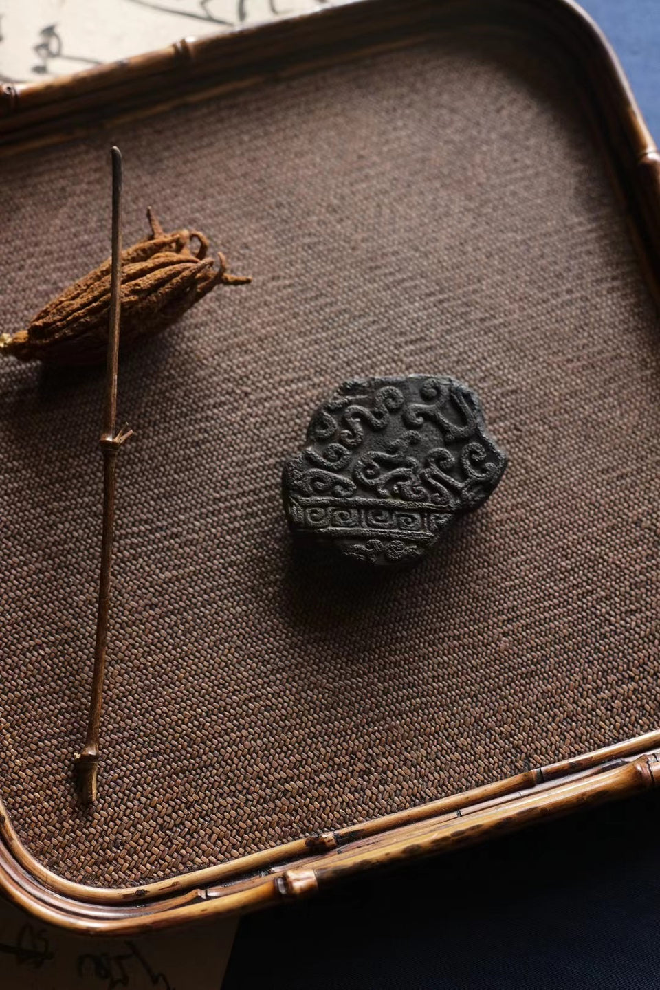 Hand-Carved Black Ceramic Lid Holders by Ji Shang Zhao Wu