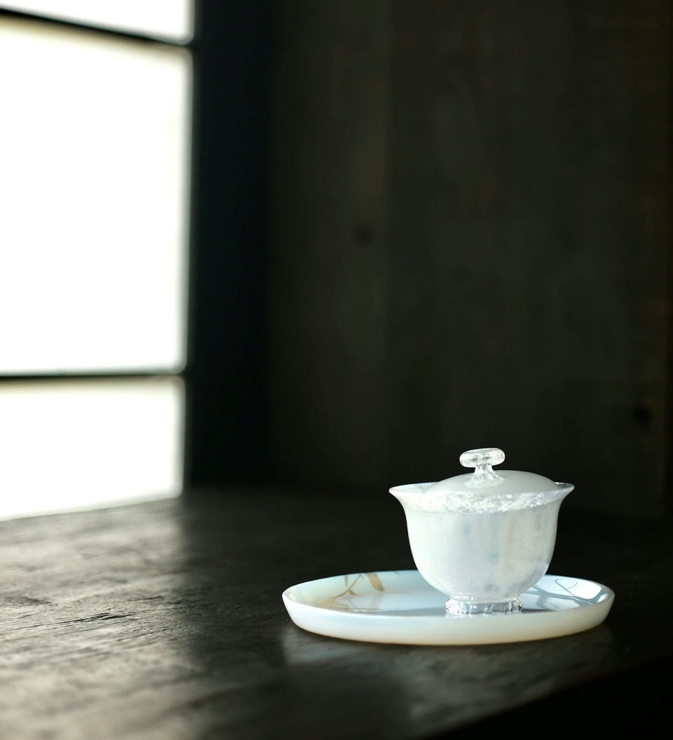 Winter Frost Moonlit Ice Crack Gaiwan by Qin Glass