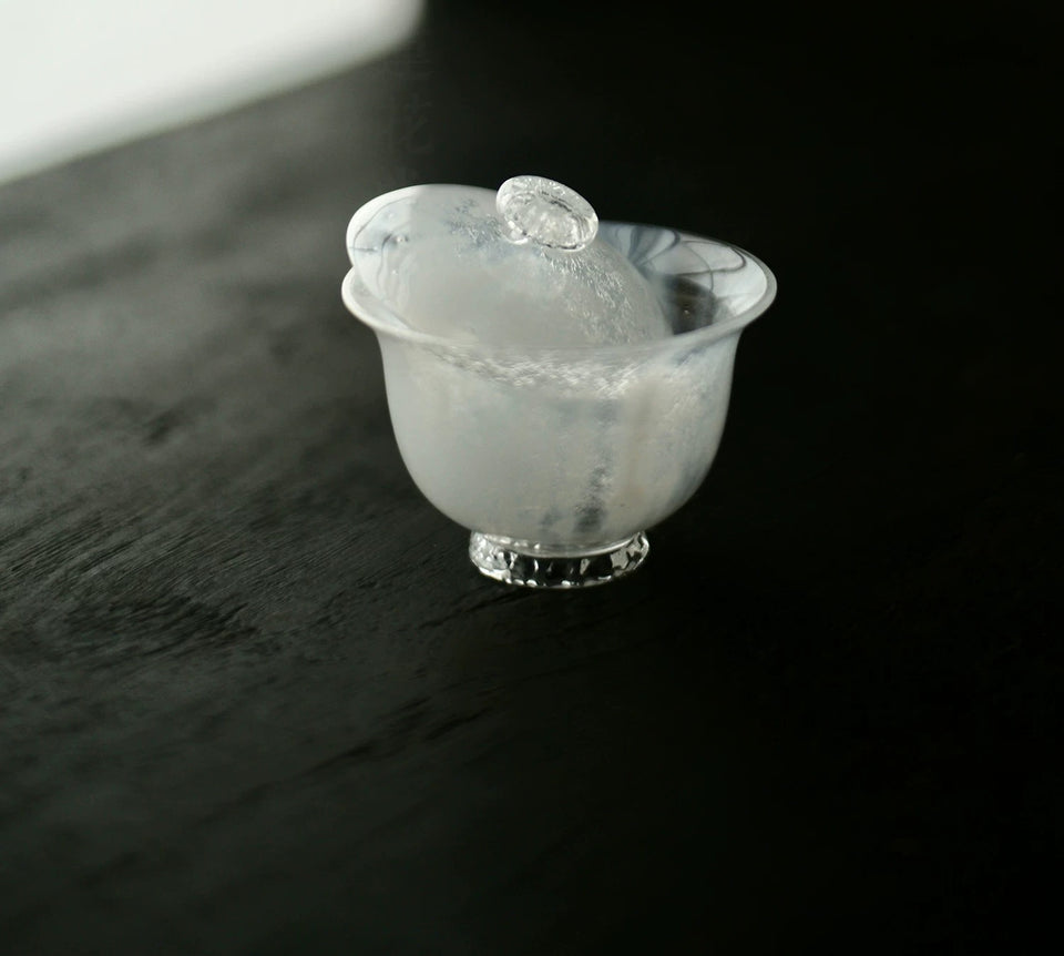 Winter Frost Moonlit Ice Crack Gaiwan by Qin Glass