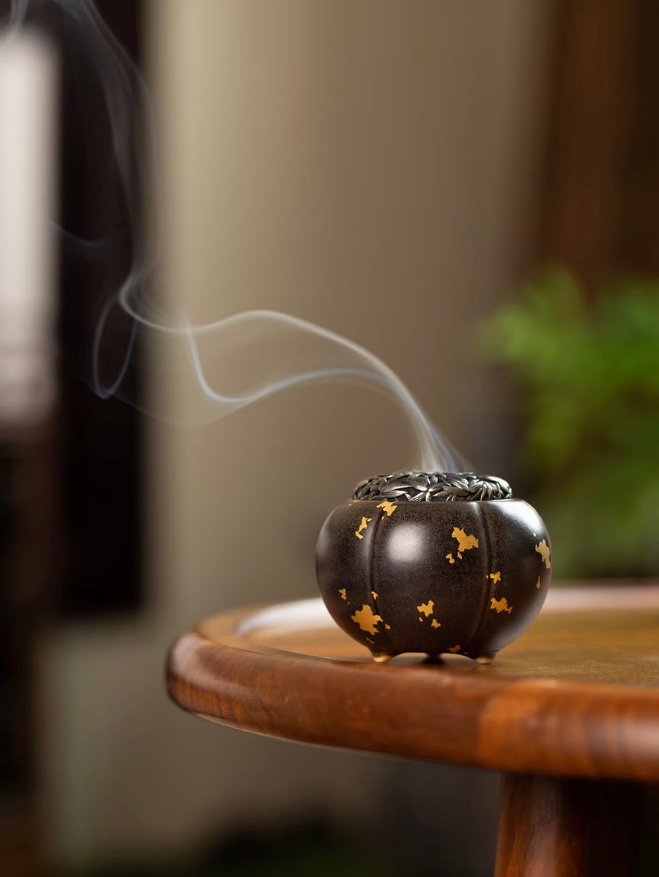 Gold-Sprinkled Pumpkin Incense Burner