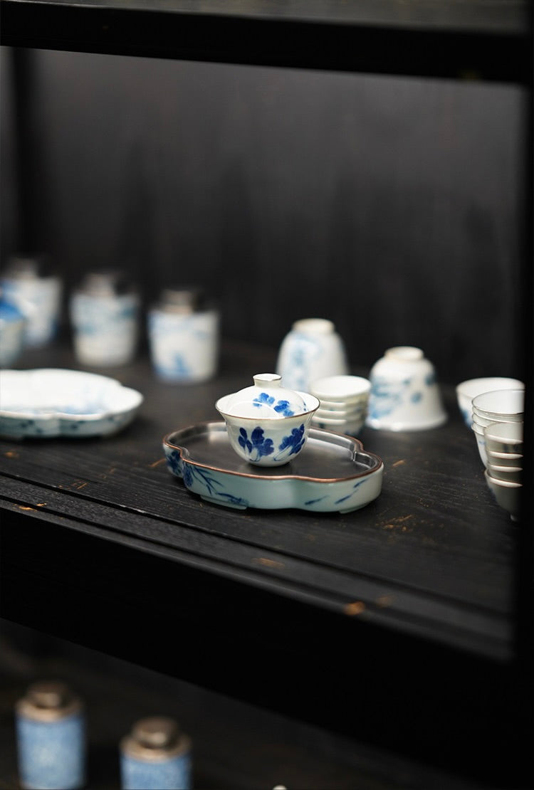 Wood-Fired Qinghua Cabbage Gaiwan with Silver Rim · 60ml