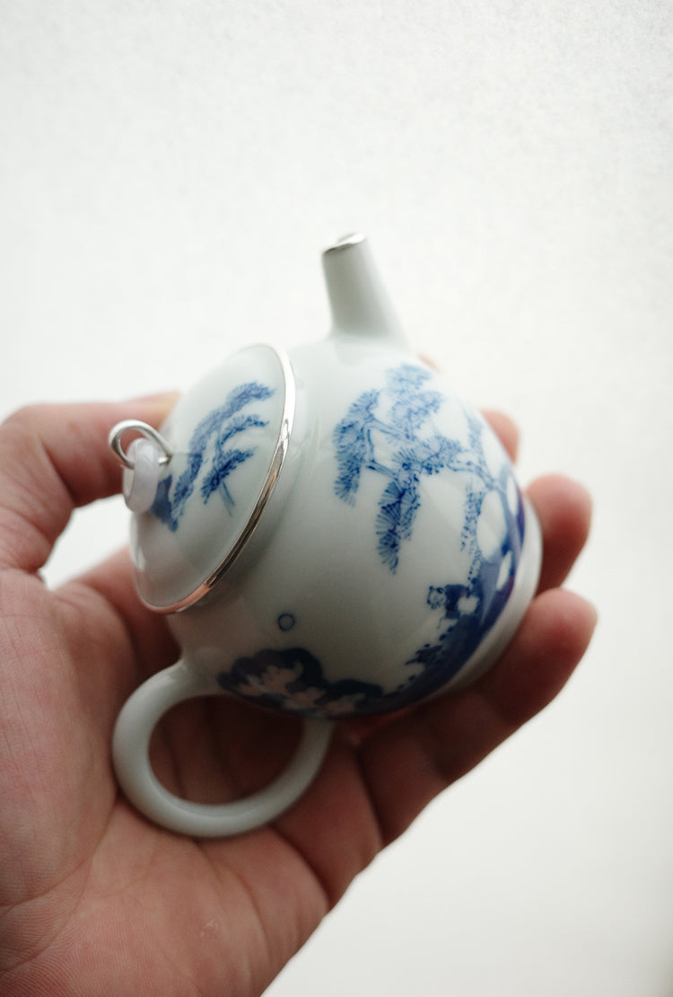 Silver & Jade Wood-Fired Qinghua Teapot