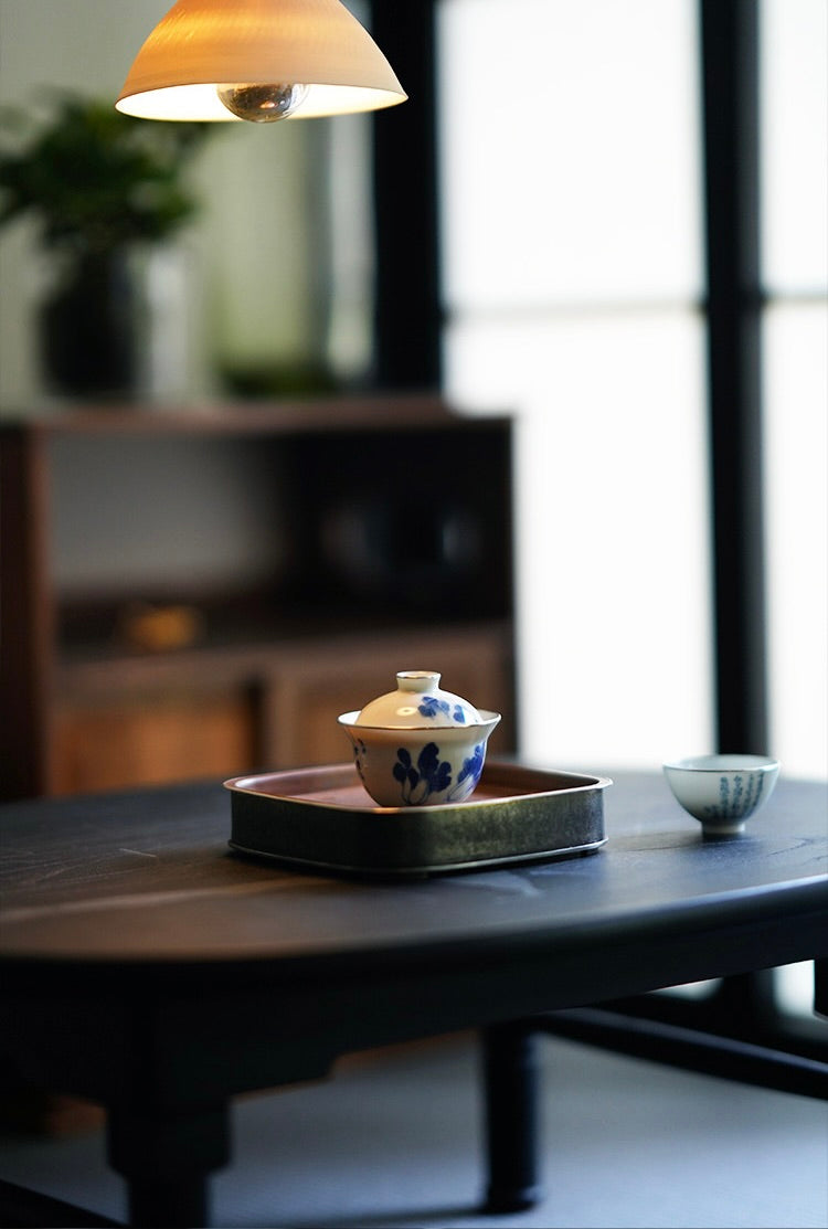 Wood-Fired Qinghua Cabbage Gaiwan with Silver Rim · 60ml