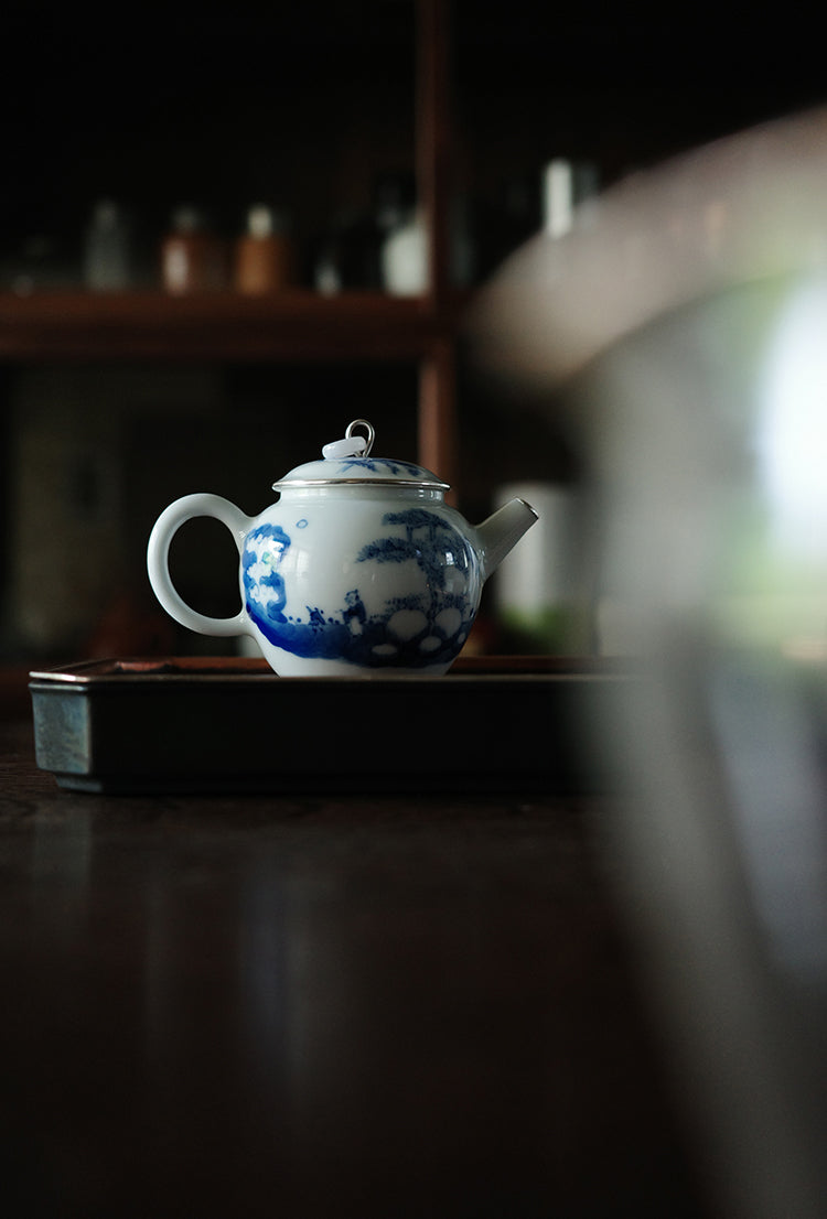 Silver & Jade Wood-Fired Qinghua Teapot