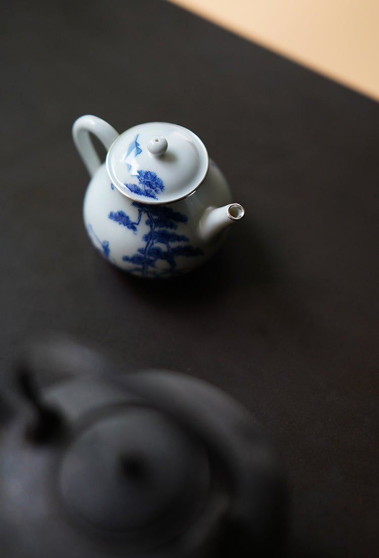 Mountain Fisherman's Retreat Qinghua Porcelain Teapot